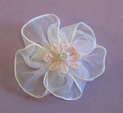 Organza Blumen mit Strass, rosa-pink 4 cm