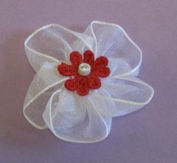 Organza Blumen mit Strass, rot 4 cm