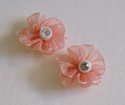 Organza Blumen mit Strass, pfirsich 1,5 cm