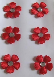 Stoff Blumen mit Strass, rot 6 Stück