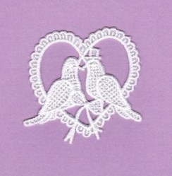 Bügel- und Zierstickerei, weiß, Taubenpaar im Herz, 1 Stück